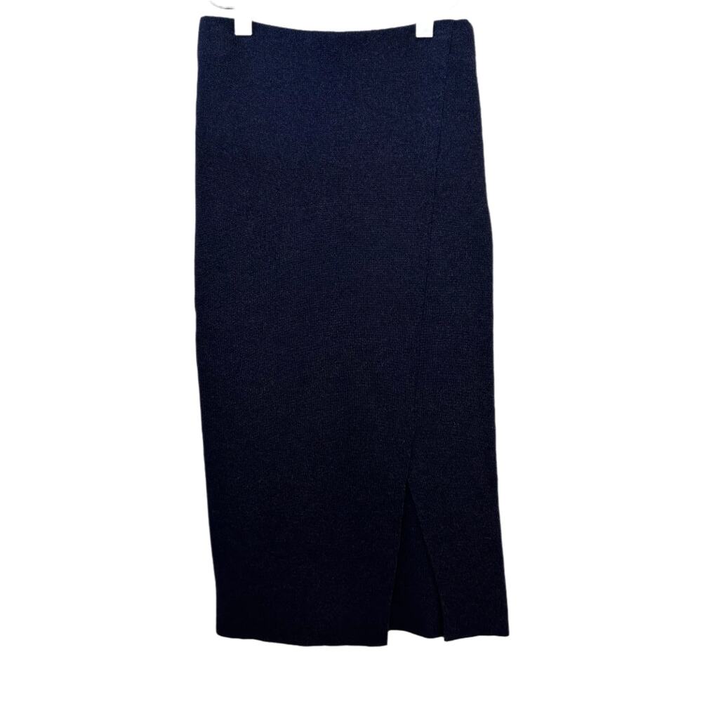 Massimo Dutti Knit Midi Pencil Skirt Navy Blue Side Slit Sweater Pull On Small